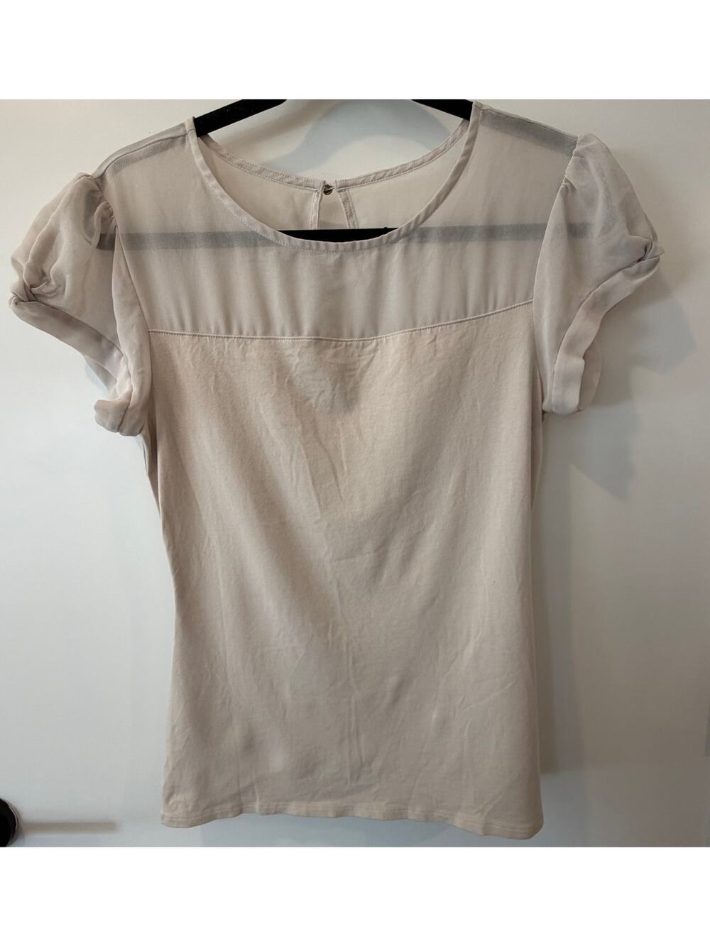 Express Cream Sheer Yoke Puff Sleeve Blouse
